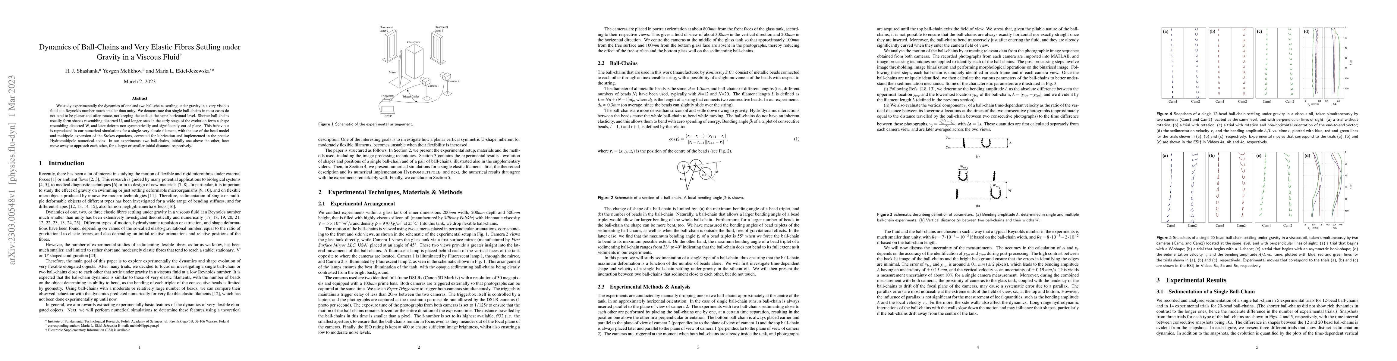 Thumbnail for Dynamics of Ball-Chains and Very Elastic Fibres Settling under Gravity
  in a Viscous Fluid