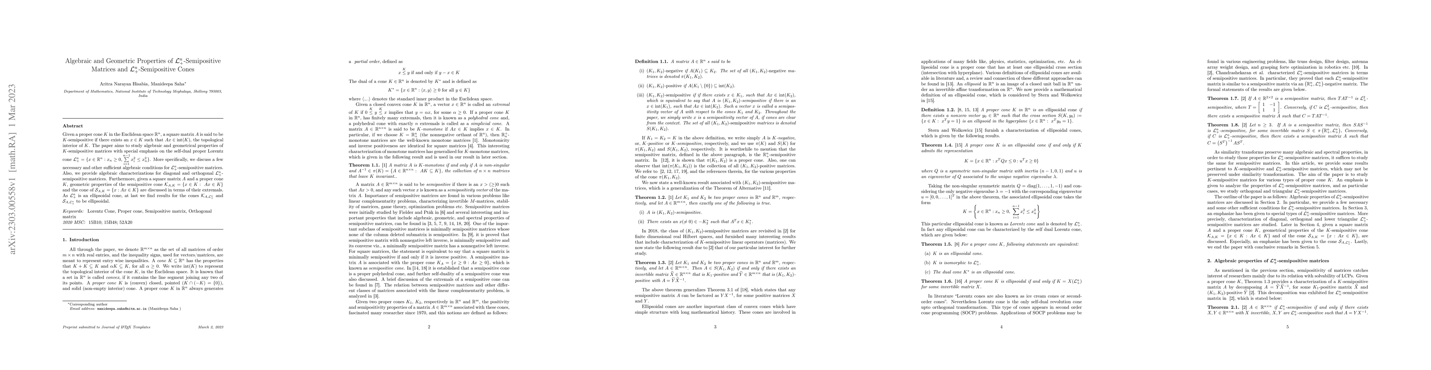 Thumbnail for Algebraic and Geometric Properties of $\mathcal{L}^n_+$-Semipositive
  Matrices and $\mathcal{L}^n_+$-Semipositive Cones