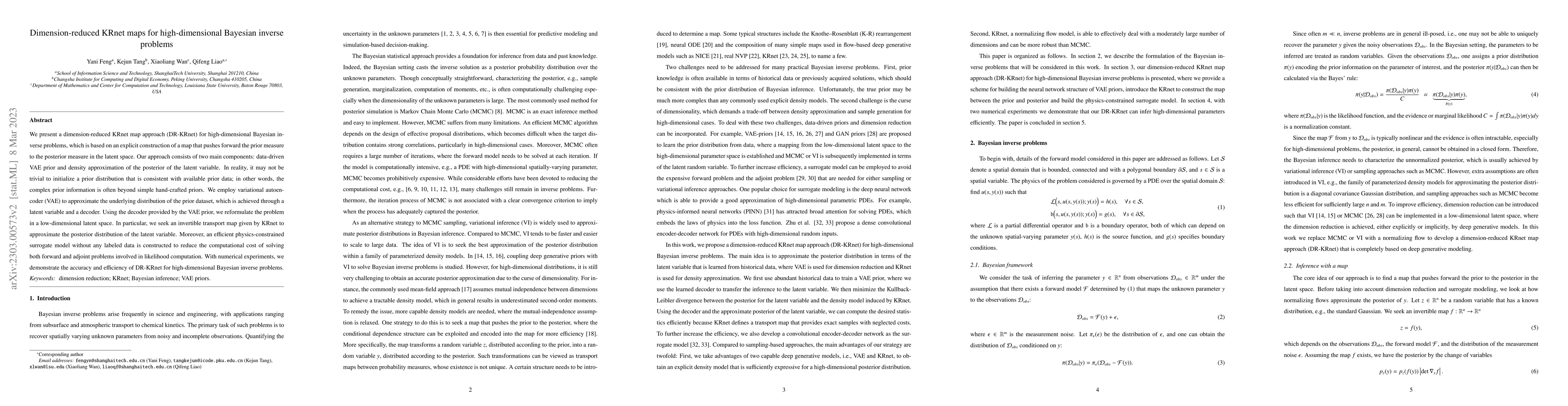 Thumbnail for Dimension-reduced KRnet maps for high-dimensional Bayesian inverse
  problems
