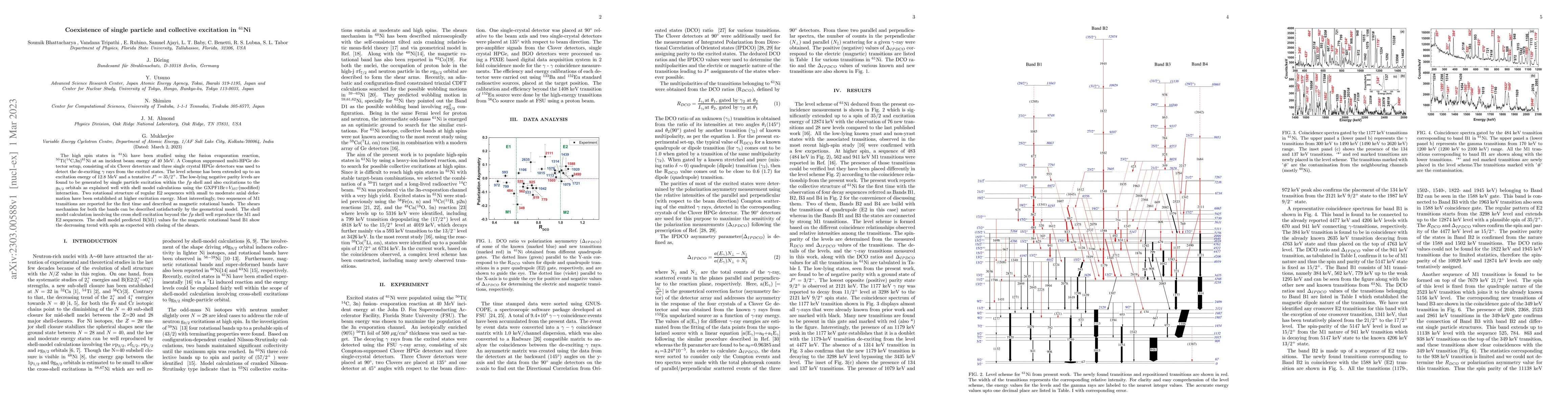 Thumbnail for Coexistence of single particle and collective excitation in $^{61}$Ni