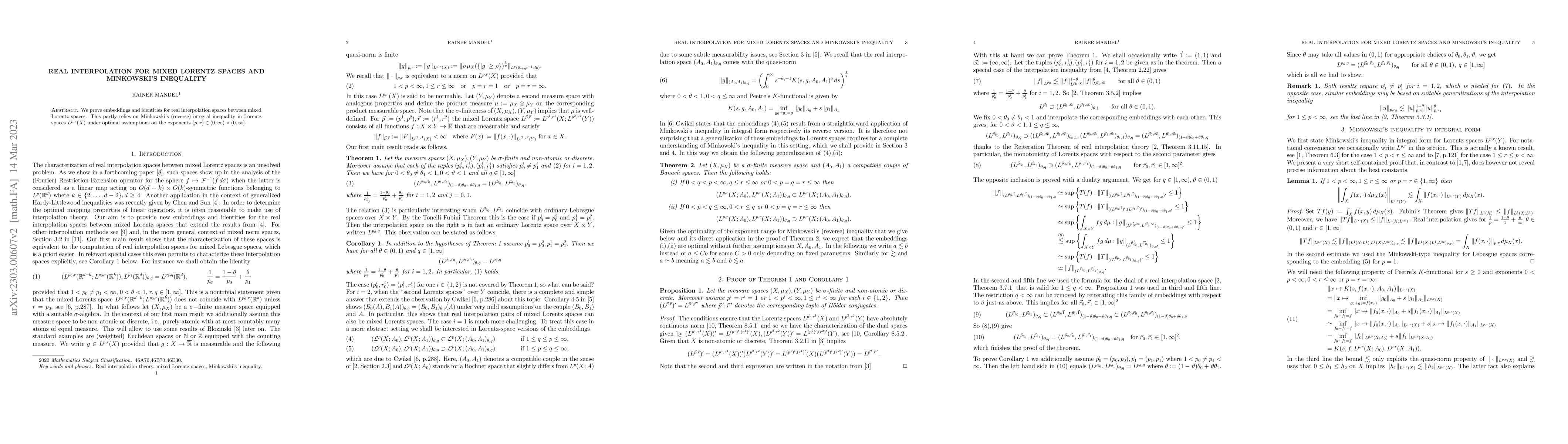 Thumbnail for Real Interpolation for mixed Lorentz spaces and Minkowski's inequality