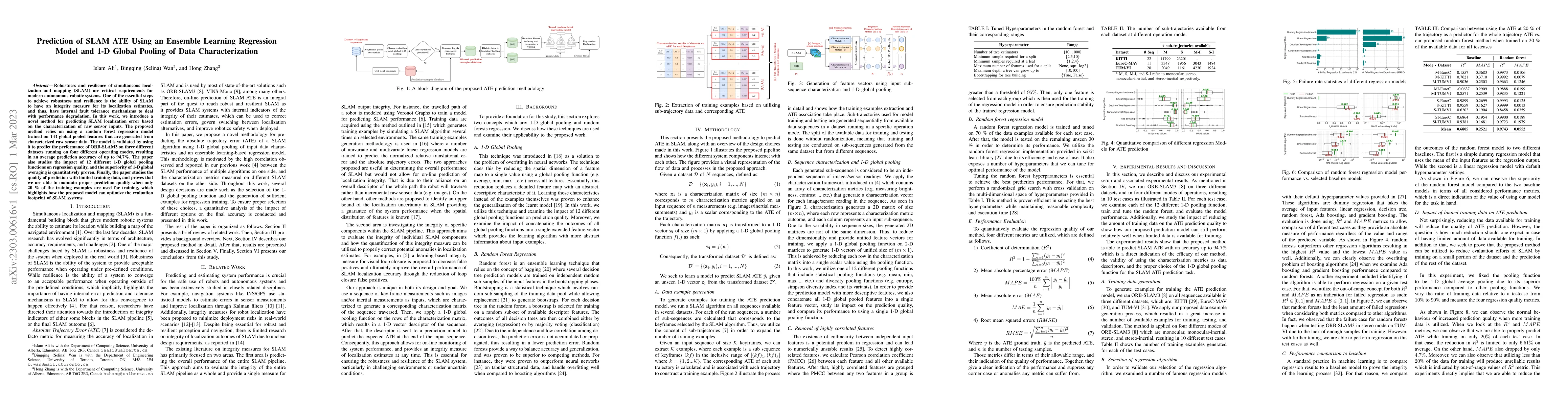 Thumbnail for Prediction of SLAM ATE Using an Ensemble Learning Regression Model and
  1-D Global Pooling of Data Characterization