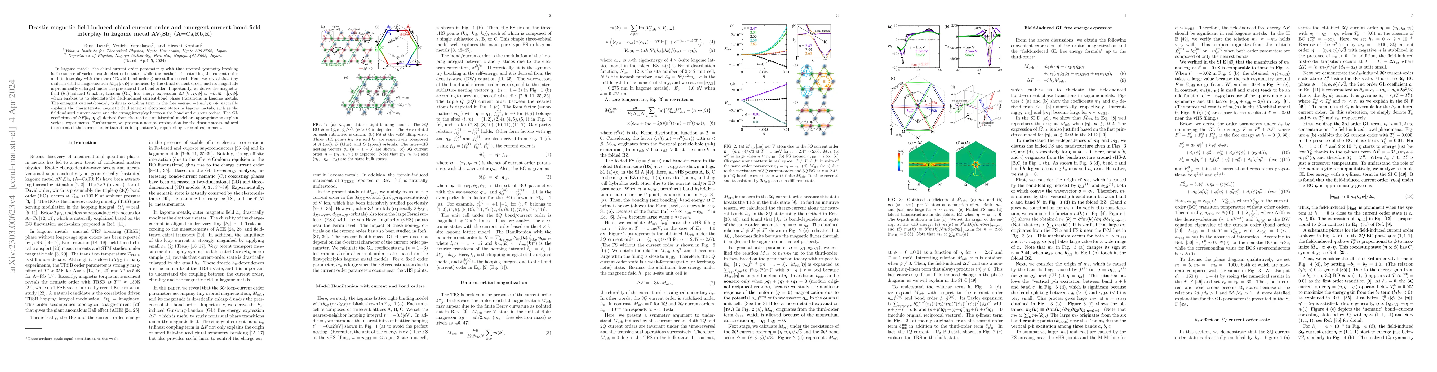 Thumbnail for Drastic magnetic-field-induced chiral current order and emergent
  current-bond-field interplay in kagome metals
