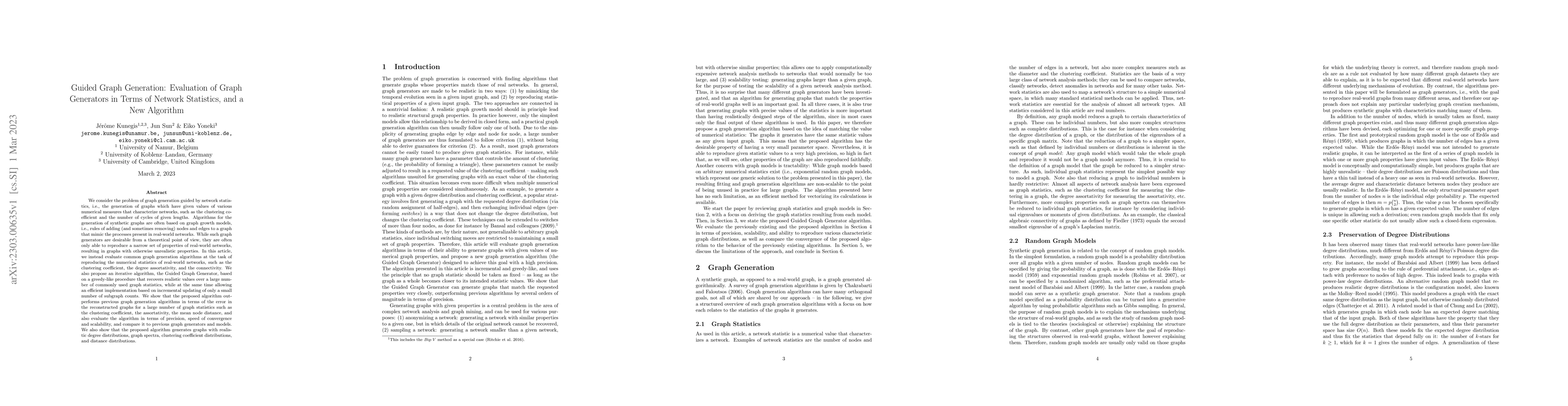 Thumbnail for Guided Graph Generation: Evaluation of Graph Generators in Terms of
  Network Statistics, and a New Algorithm
