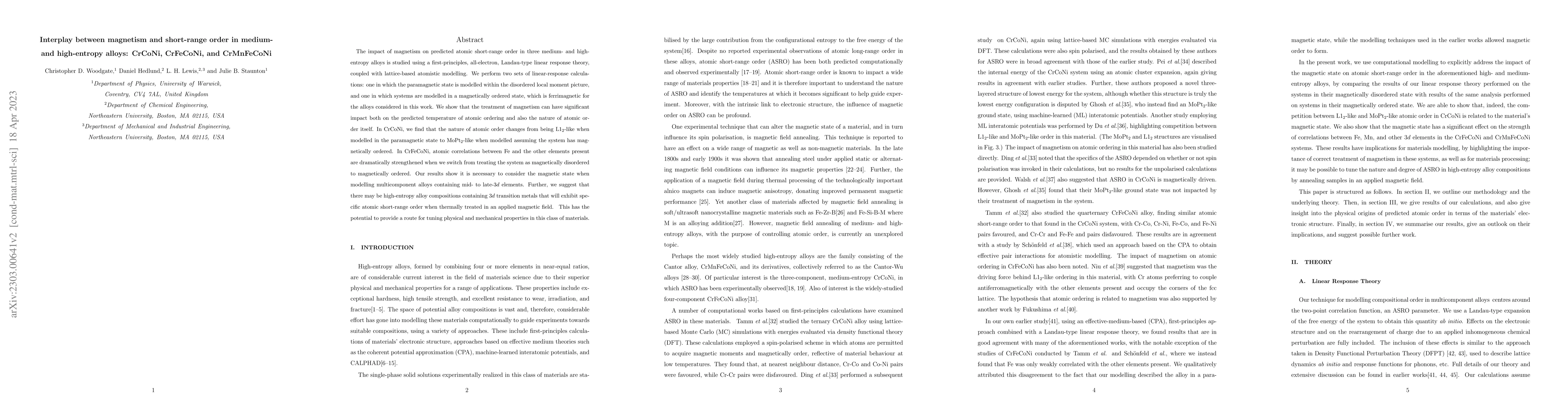 Thumbnail for Interplay between magnetism and short-range order in medium- and
  high-entropy alloys: CrCoNi, CrFeCoNi, and CrMnFeCoNi