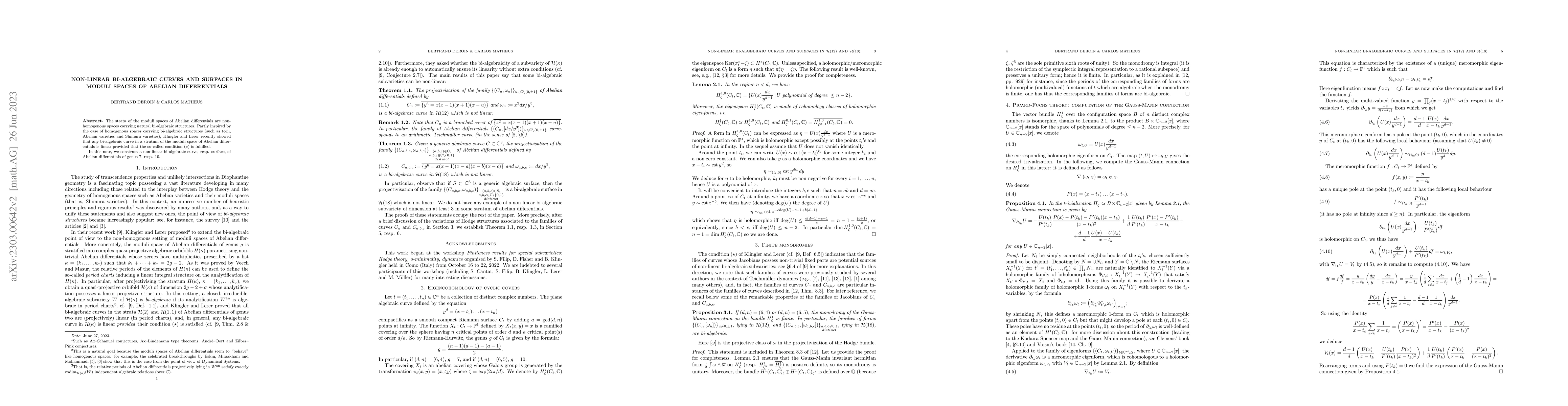 Thumbnail for Non-linear bi-algebraic curves and surfaces in moduli spaces of Abelian
  differentials