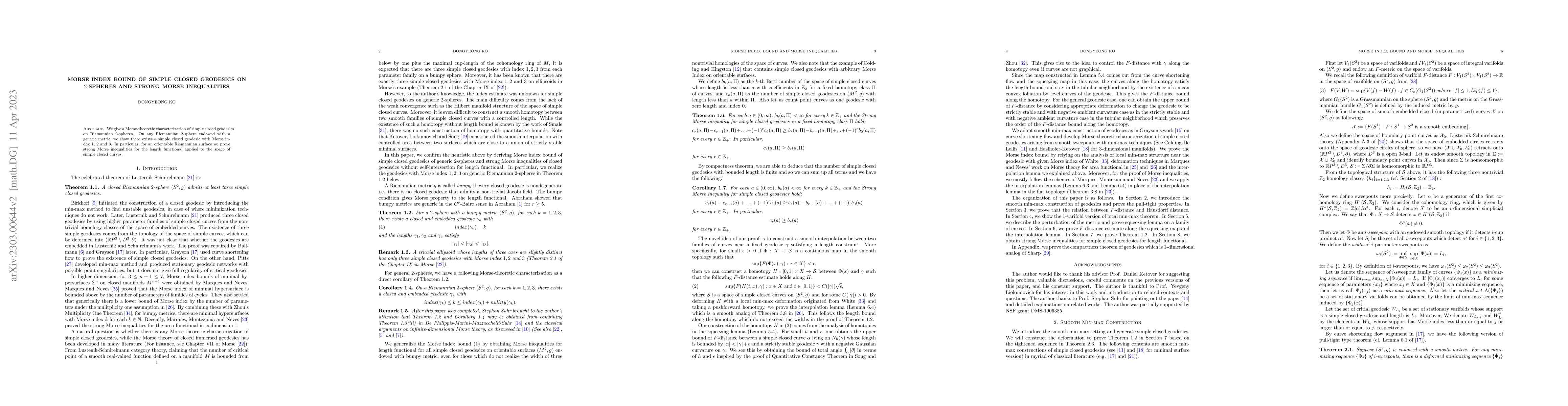 Thumbnail for Morse Index bound of simple closed geodesics on 2-spheres and strong
  Morse Inequalities