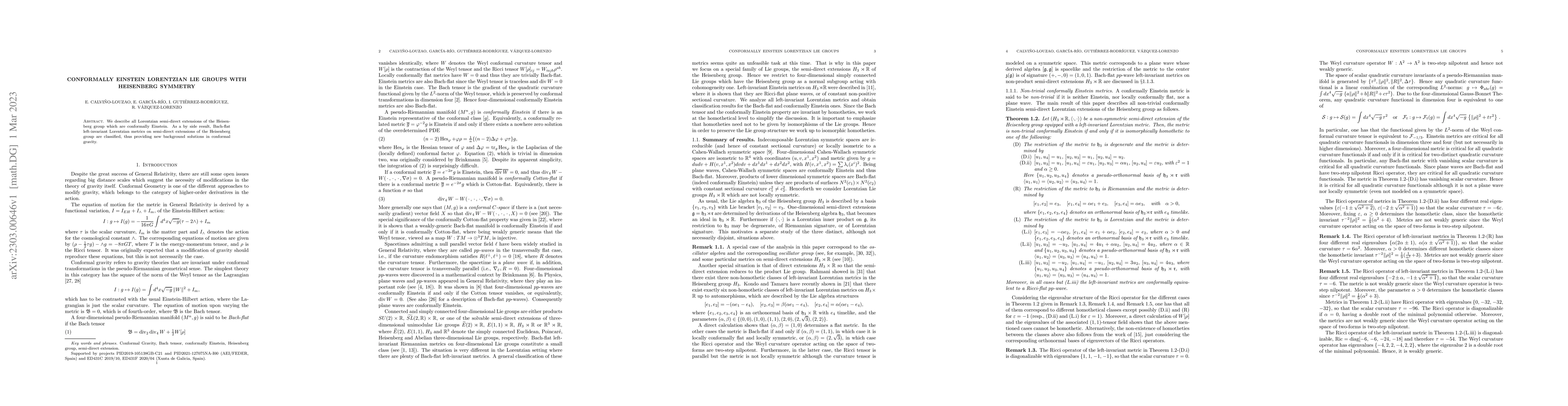 Thumbnail for Conformally Einstein Lorentzian Lie groups with Heisenberg symmetry