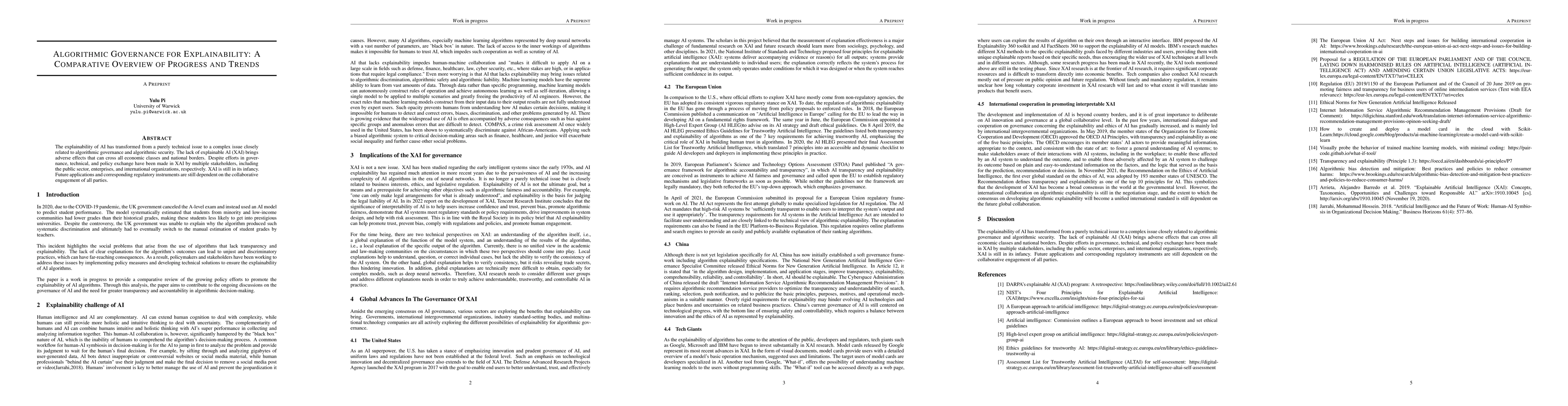 Thumbnail for Algorithmic Governance for Explainability: A Comparative Overview of
  Progress and Trends