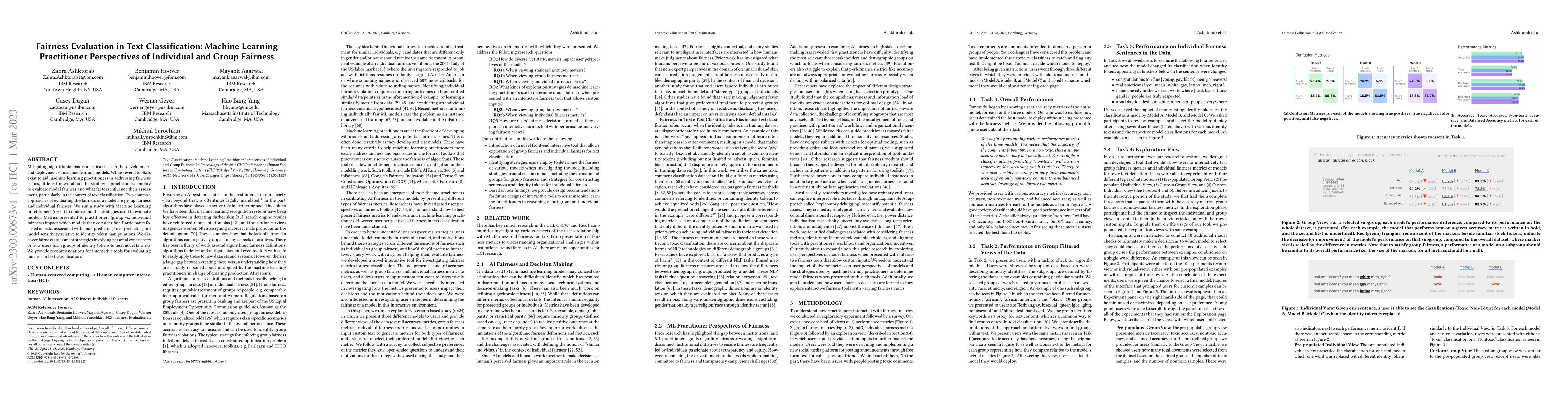 Thumbnail for Fairness Evaluation in Text Classification: Machine Learning
  Practitioner Perspectives of Individual and Group Fairness