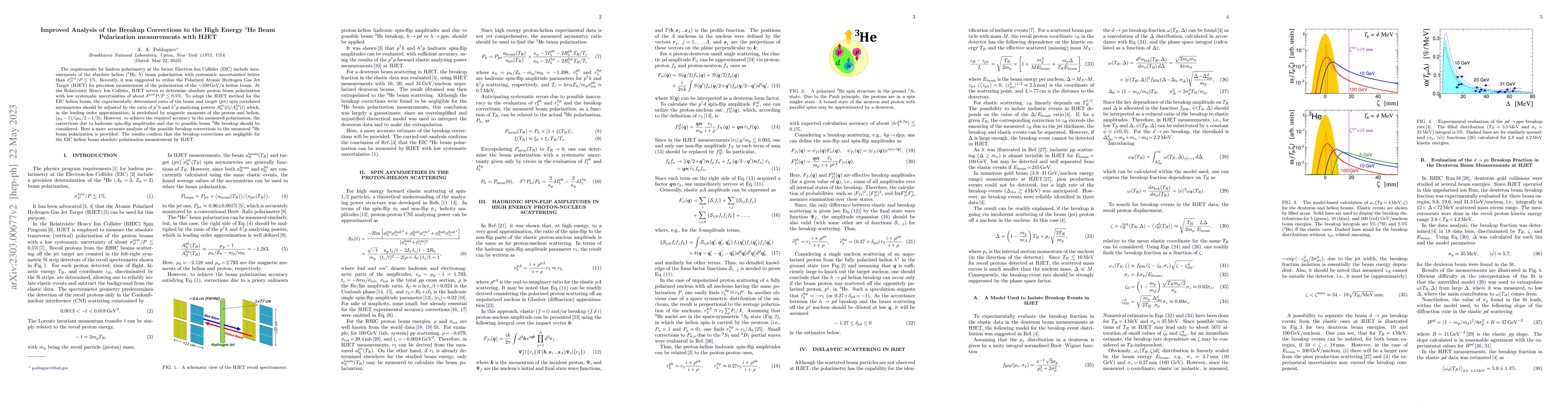 Thumbnail for Improved Analysis of the Breakup Corrections to the High Energy $^3$He
  Beam Polarization measurements with HJET