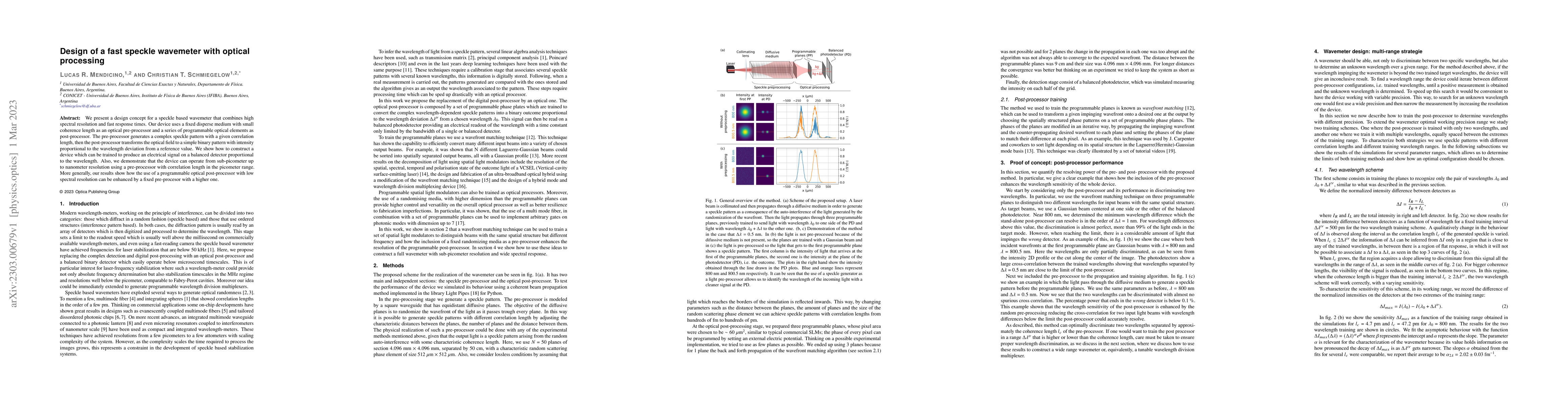 Thumbnail for Design of a fast speckle wavemeter with optical processing
