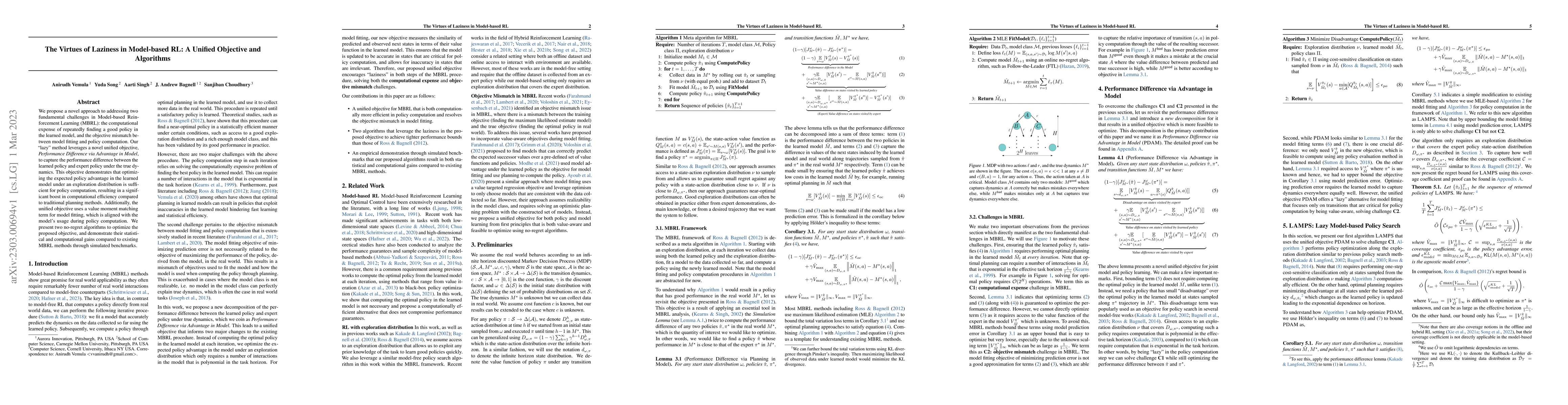Thumbnail for The Virtues of Laziness in Model-based RL: A Unified Objective and
  Algorithms