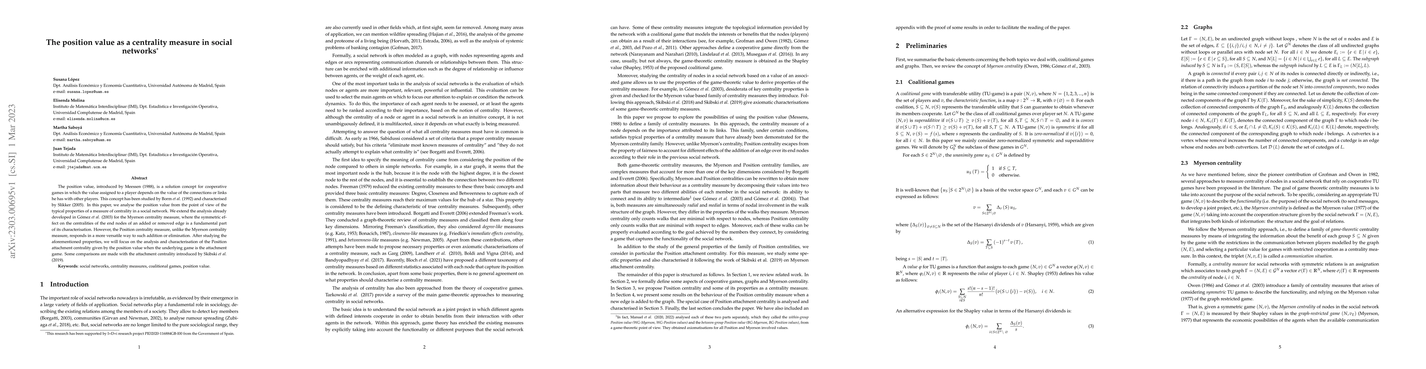 Thumbnail for The position value as a centrality measure in social networks