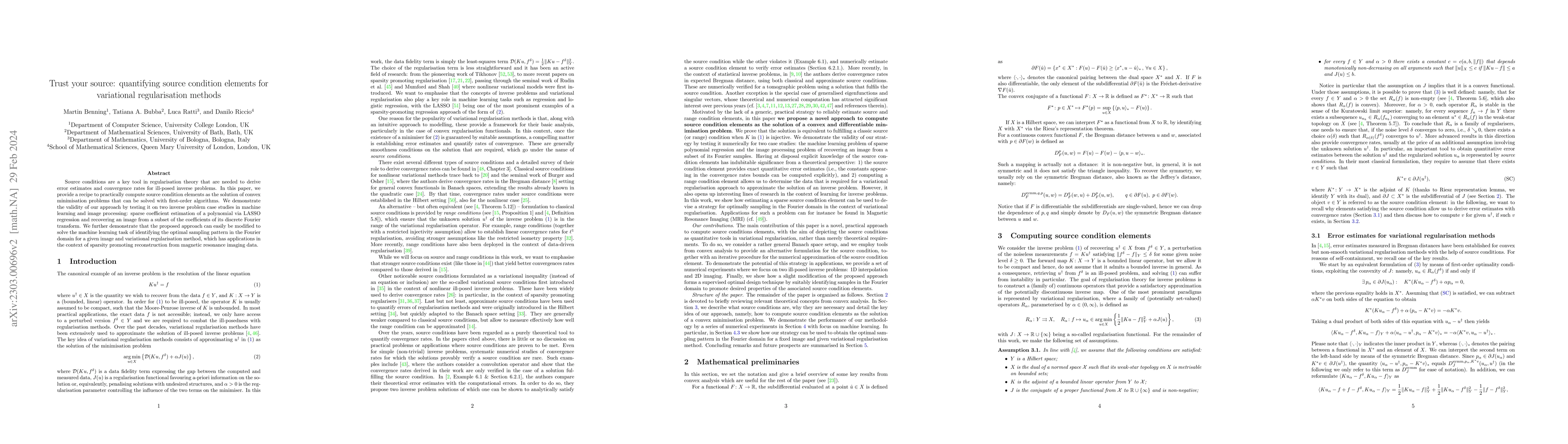 Thumbnail for Trust your source: quantifying source condition elements for variational
  regularisation methods