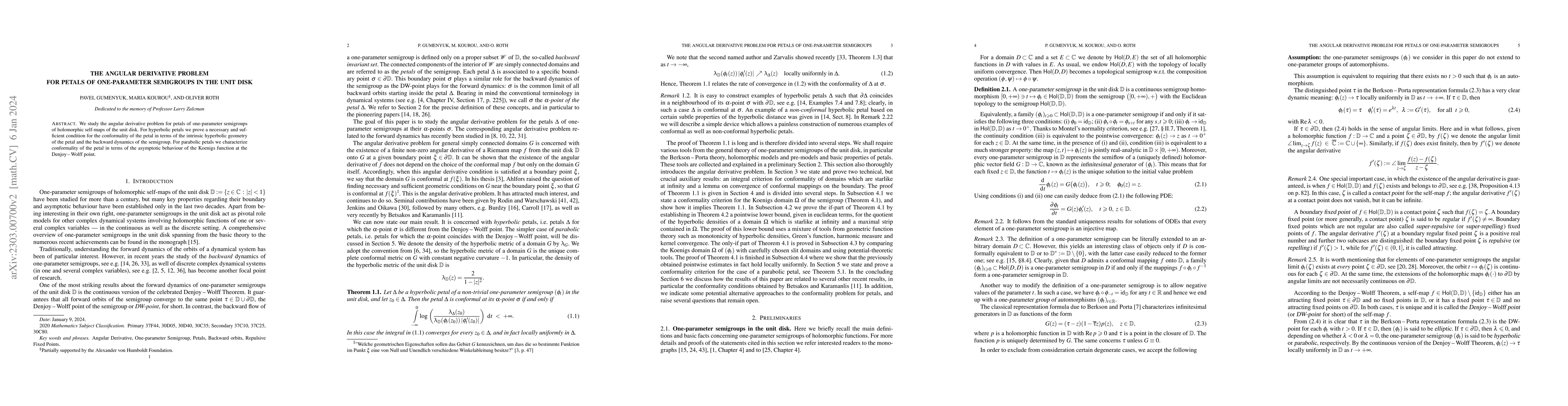 Thumbnail for The angular derivative problem for petals of one-parameter semigroups in
  the unit disk