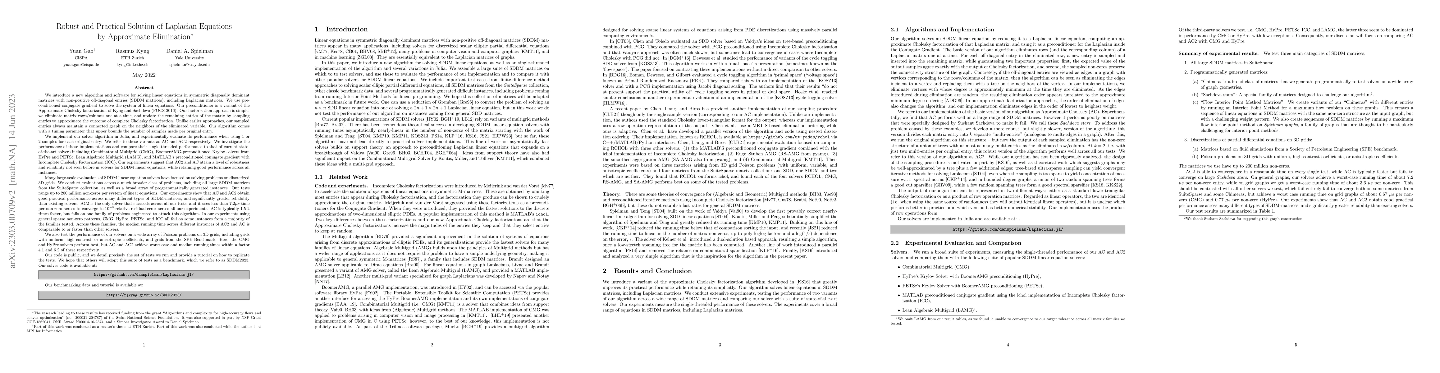 Thumbnail for Robust and Practical Solution of Laplacian Equations by Approximate
  Elimination