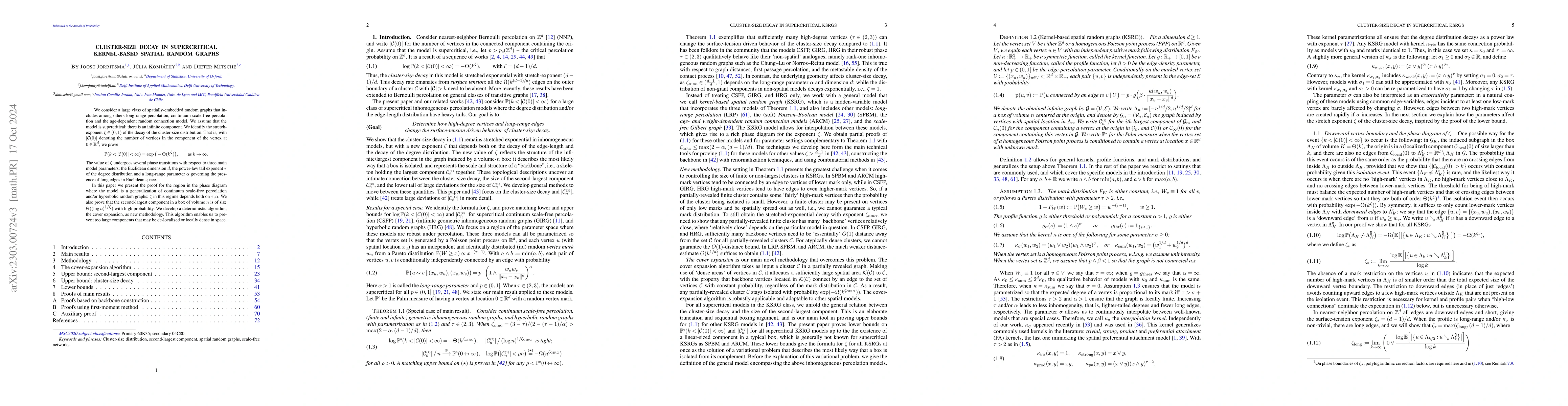 Thumbnail for Cluster-size decay in supercritical kernel-based spatial random graphs