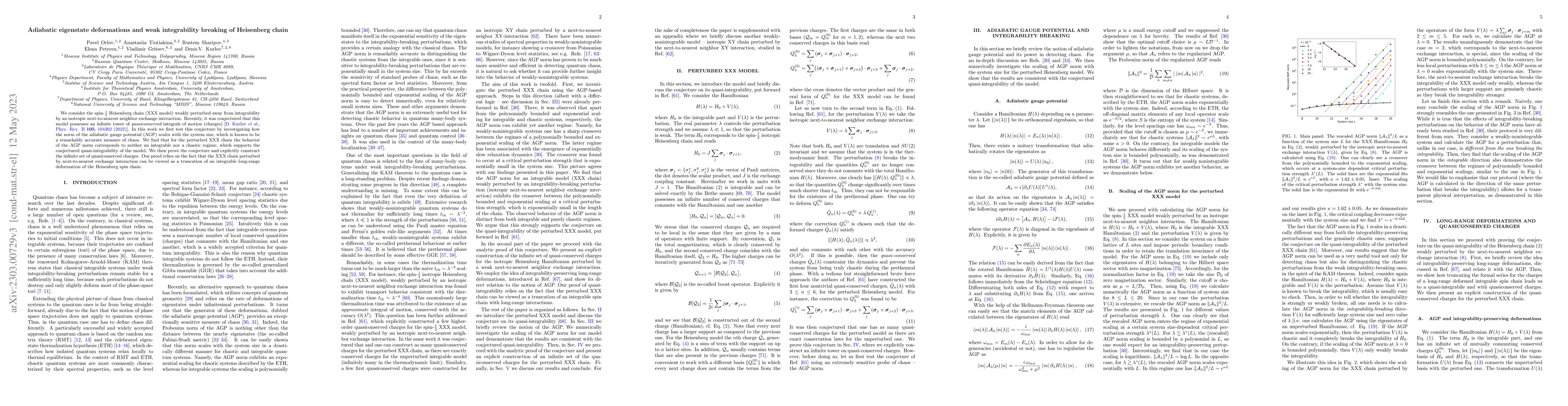 Thumbnail for Adiabatic eigenstate deformations and weak integrability breaking of
  Heisenberg chain