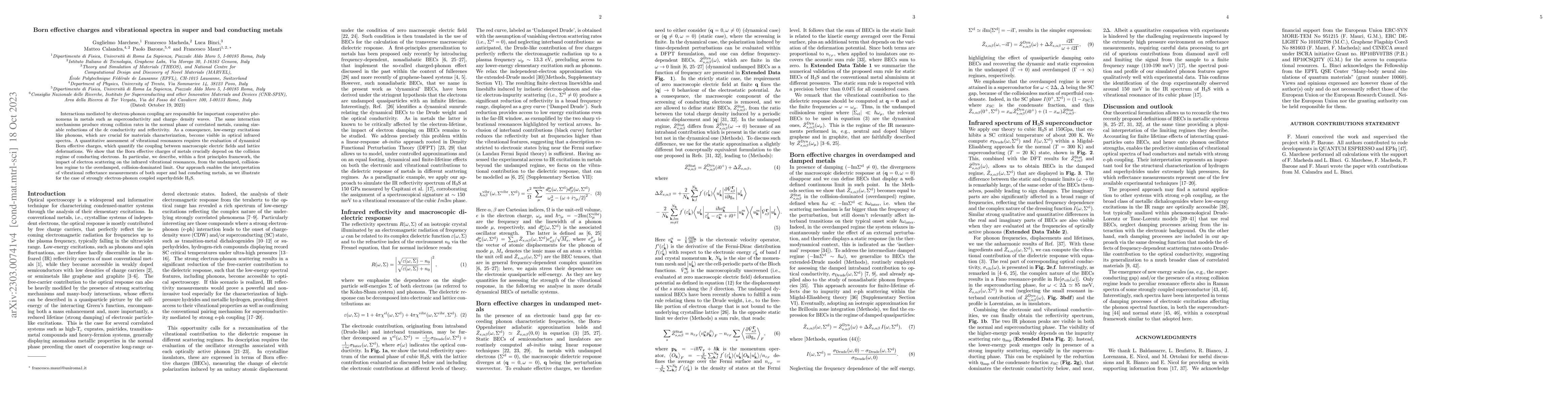 Thumbnail for Born effective charges and vibrational spectra in super and bad
  conducting metals