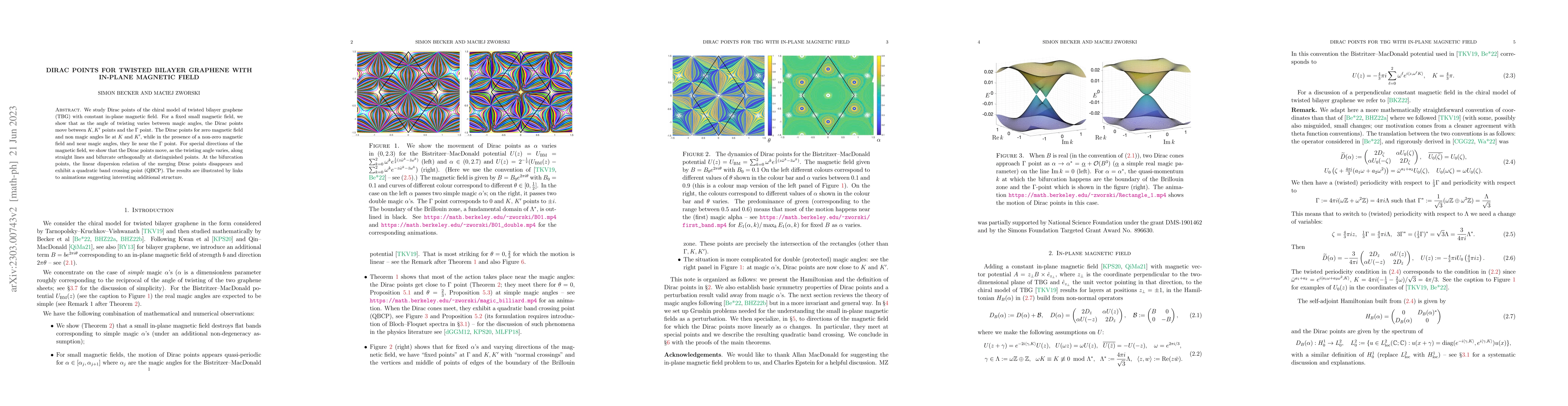 Thumbnail for Dirac points for twisted bilayer graphene with in-plane magnetic field