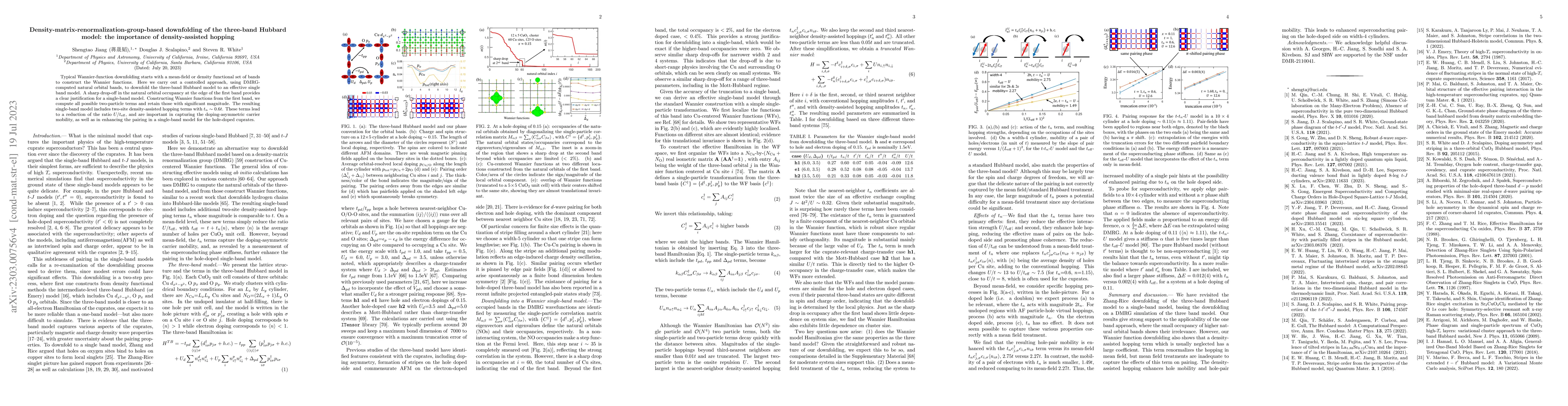 Thumbnail for Density-matrix-renormalization-group-based downfolding of the three-band
  Hubbard model: the importance of density-assisted hopping