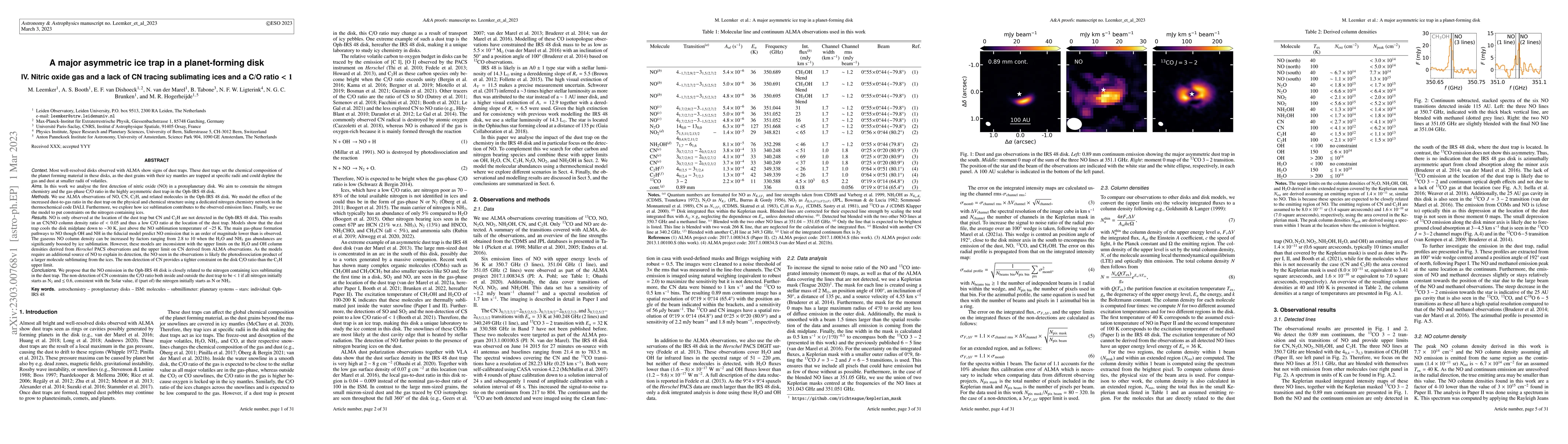 Thumbnail for A major asymmetric ice trap in a planet-forming disk IV. Nitric oxide
  gas and a lack of CN tracing sublimating ices and a C/O ratio $< 1$