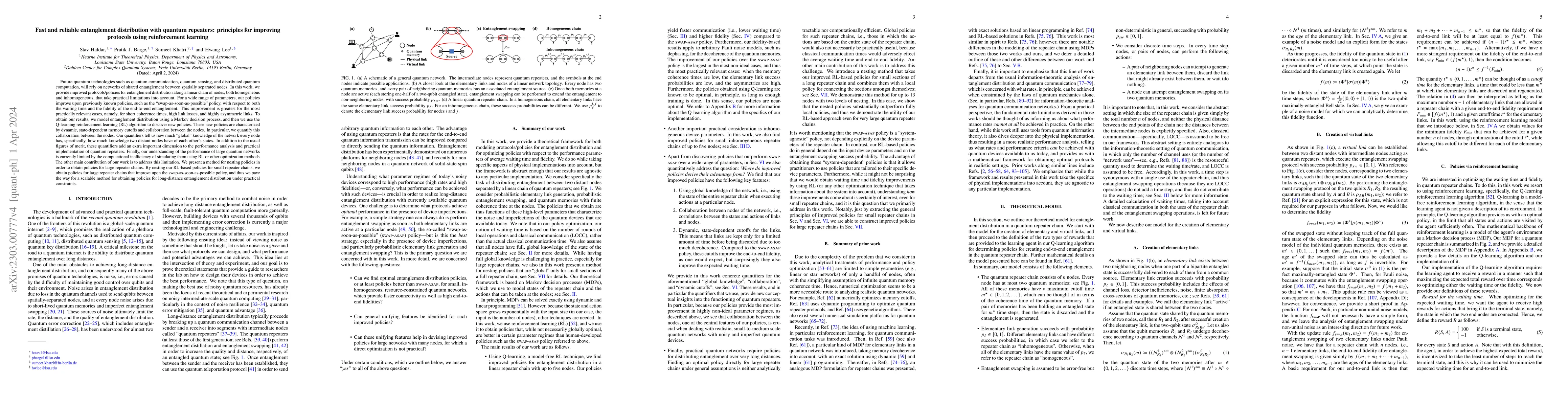 Thumbnail for Fast and reliable entanglement distribution with quantum repeaters:
  principles for improving protocols using reinforcement learning