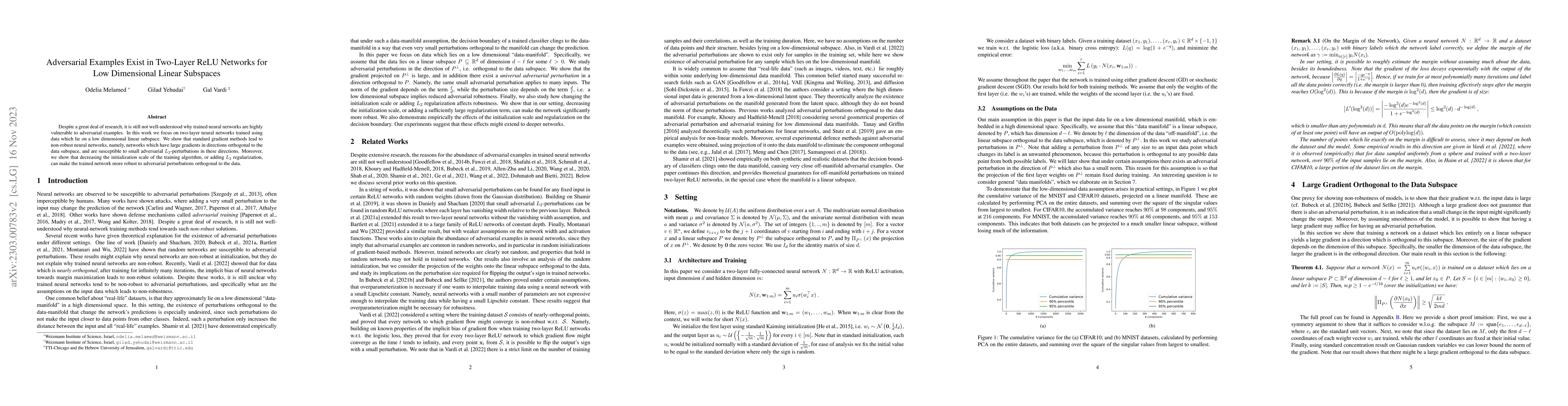 Thumbnail for Adversarial Examples Exist in Two-Layer ReLU Networks for Low
  Dimensional Linear Subspaces
