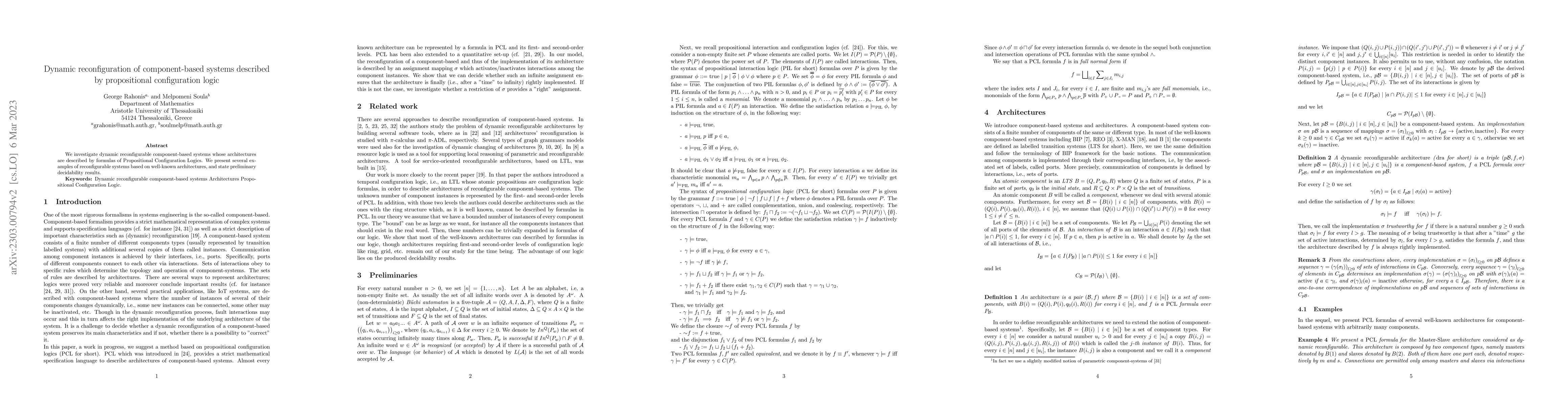 Thumbnail for Dynamic reconfiguration of component-based systems described by
  propositional configuration logic
