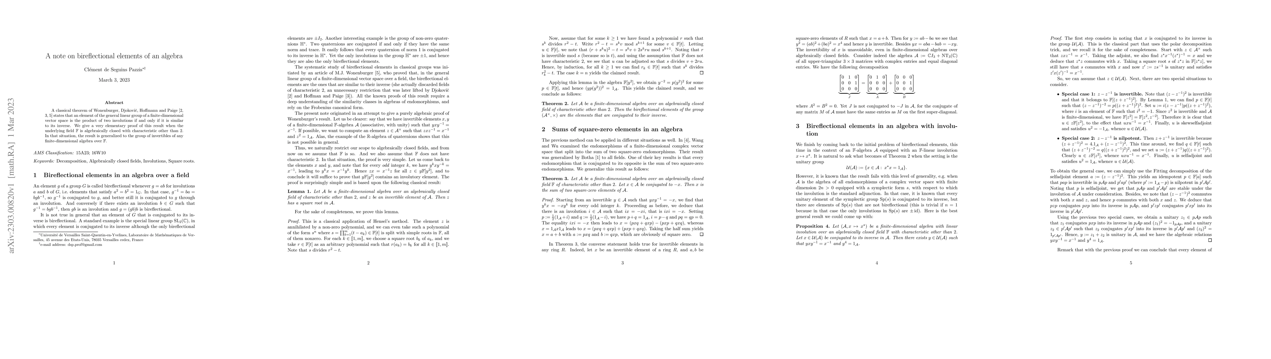 Thumbnail for A note on bireflectional elements of an algebra