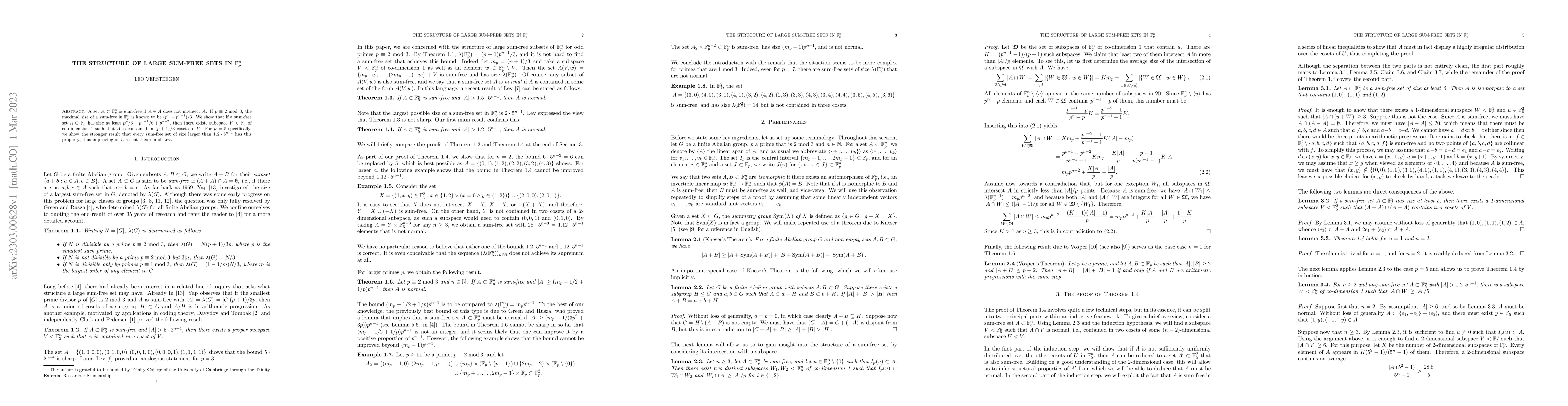 Thumbnail for The structure of large sum-free sets in $\mathbb{F}_p^n$
