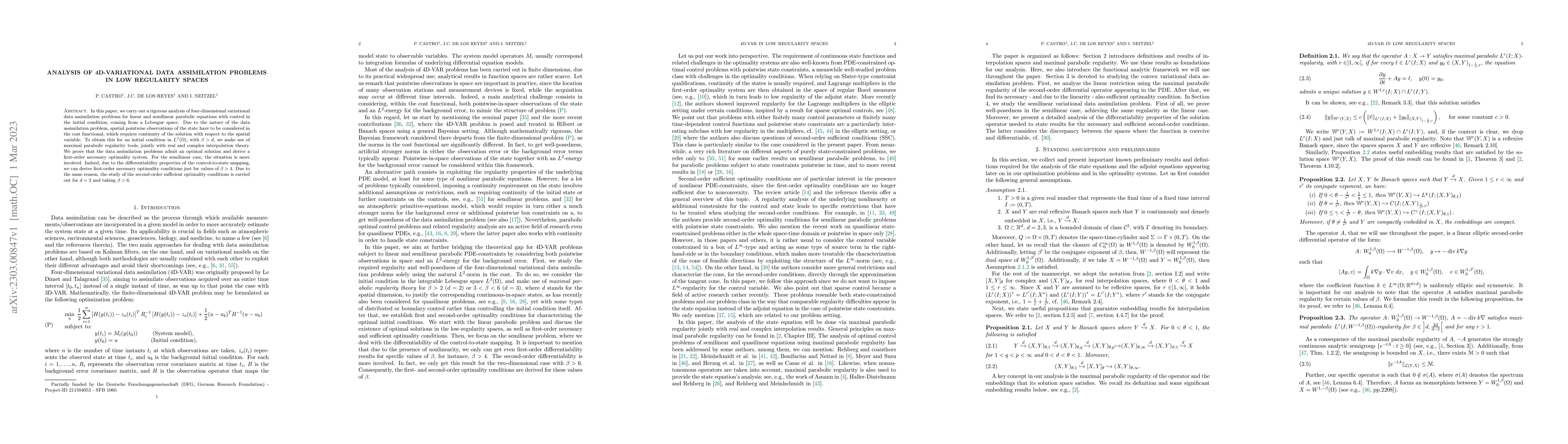 Thumbnail for Analysis of 4D-Variational Data Assimilation Problems in Low Regularity
  Spaces