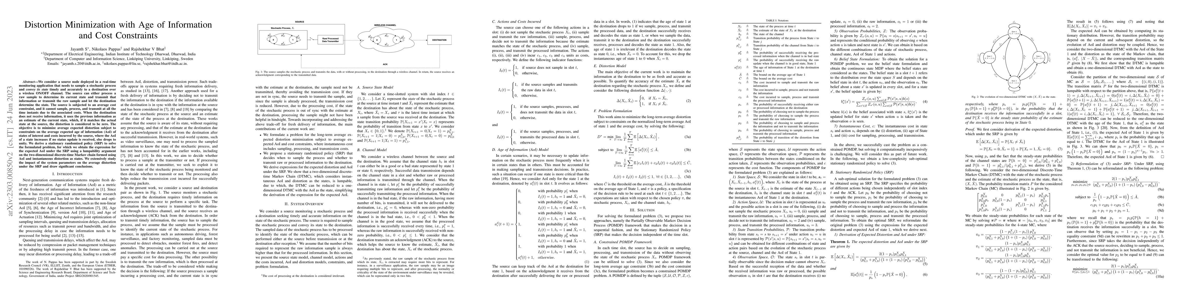 Thumbnail for Distortion Minimization with Age of Information and Cost Constraints