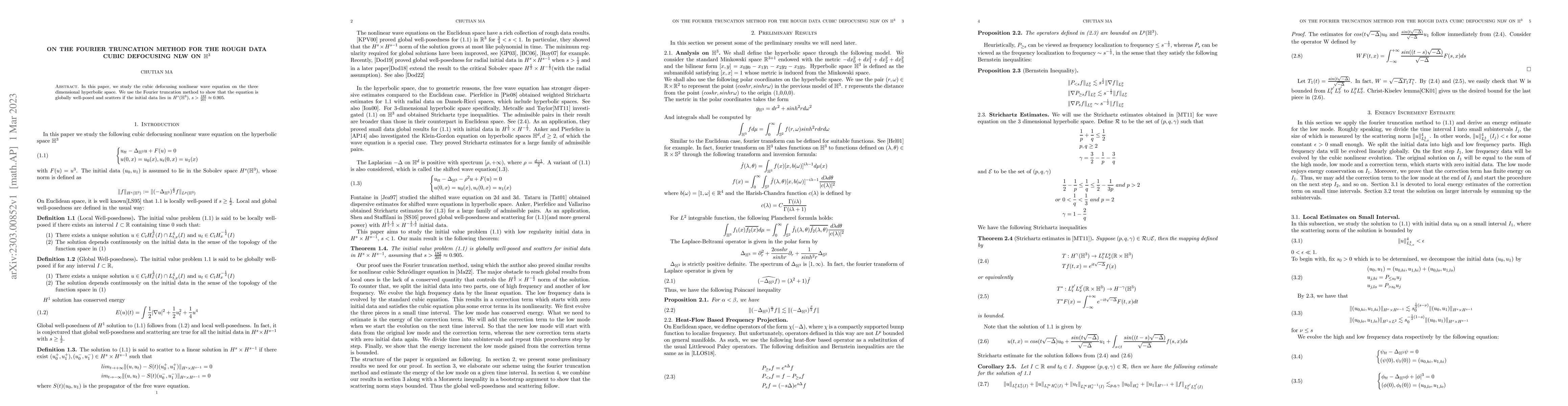 Thumbnail for On the Fourier Truncation Method for the Rough Data Cubic Defocusing NLW
  on $\mathbb{H}^3$