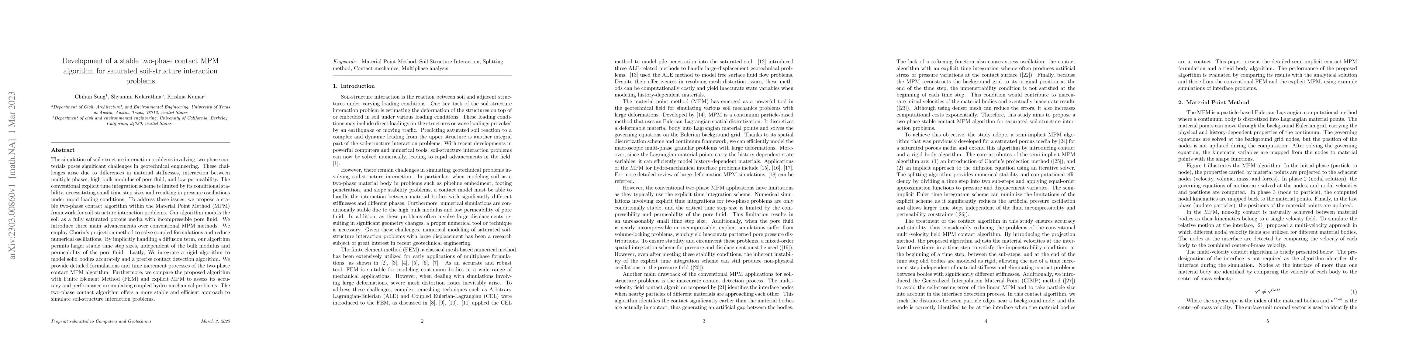 Thumbnail for Development of a stable two-phase contact MPM algorithm for saturated
  soil-structure interaction problems