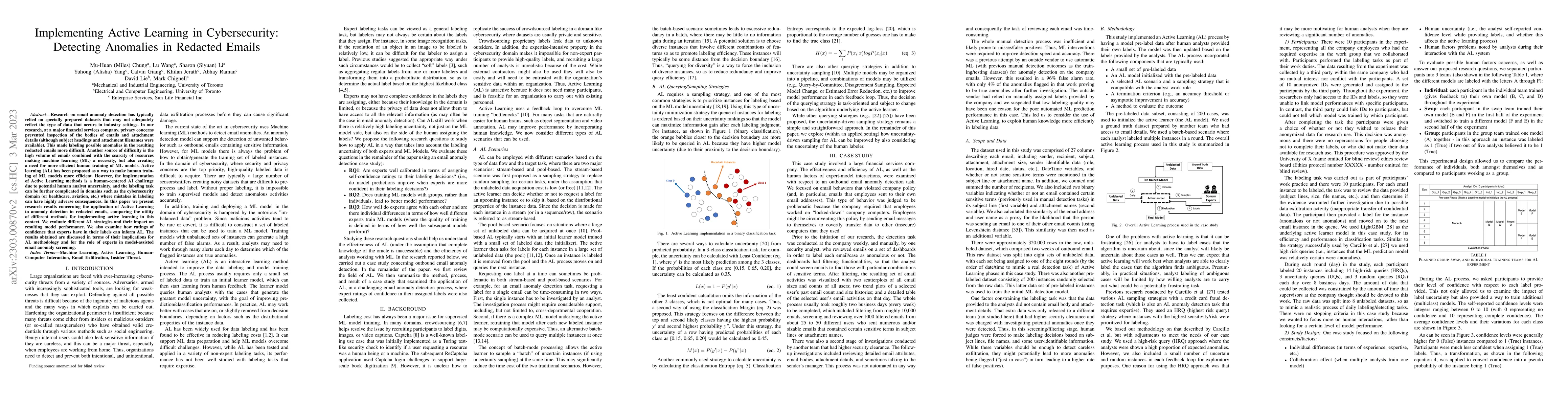 Thumbnail for Implementing Active Learning in Cybersecurity: Detecting Anomalies in
  Redacted Emails