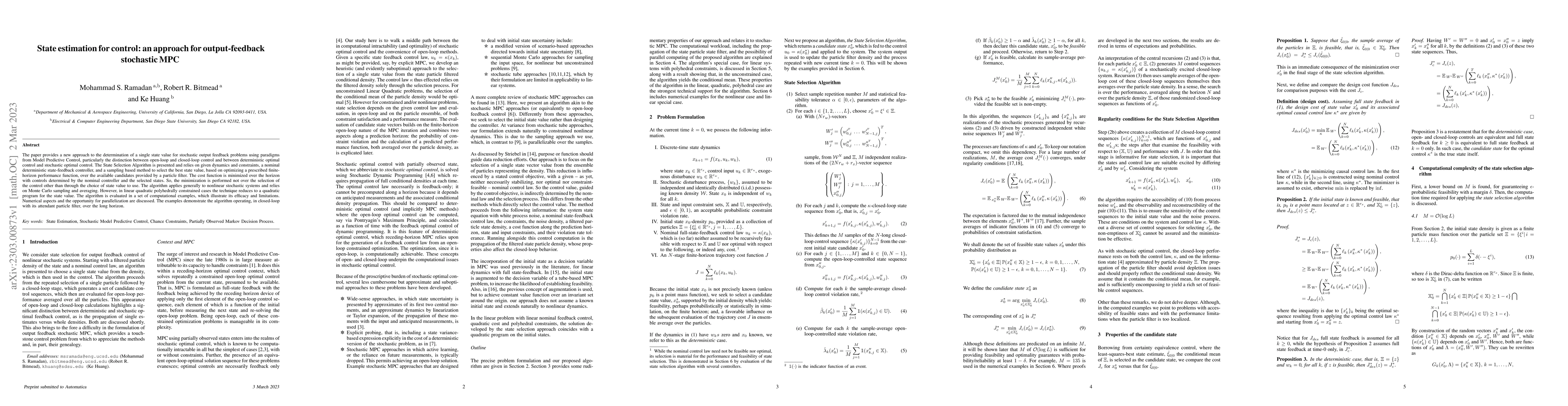 Thumbnail for State estimation for control: an approach for output-feedback stochastic
  MPC