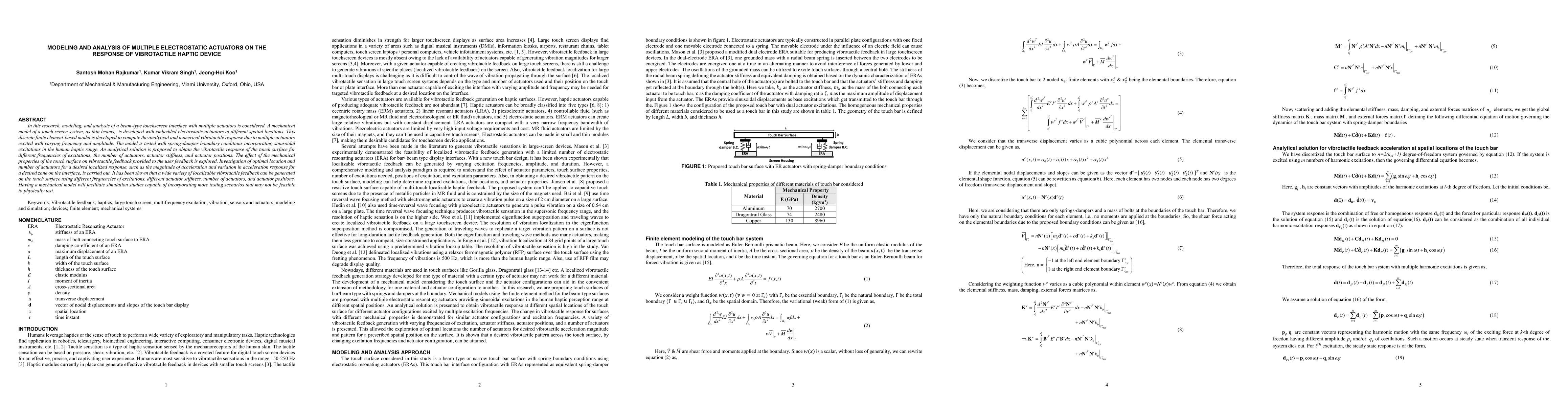 Thumbnail for Modeling and Analysis of Multiple Electrostatic Actuators on the
  Response of Vibrotactile Haptic Device