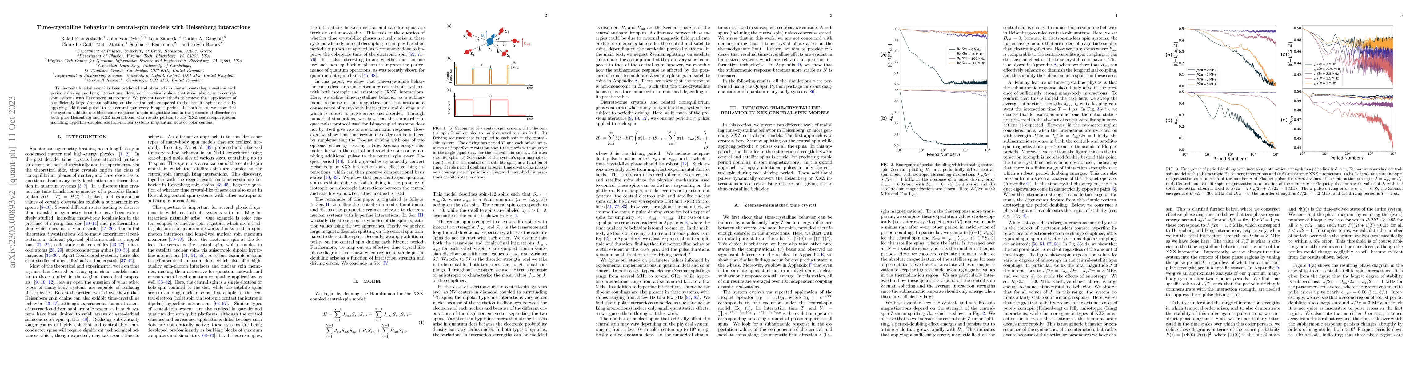 Thumbnail for Time-crystalline behavior in central-spin models with Heisenberg
  interactions