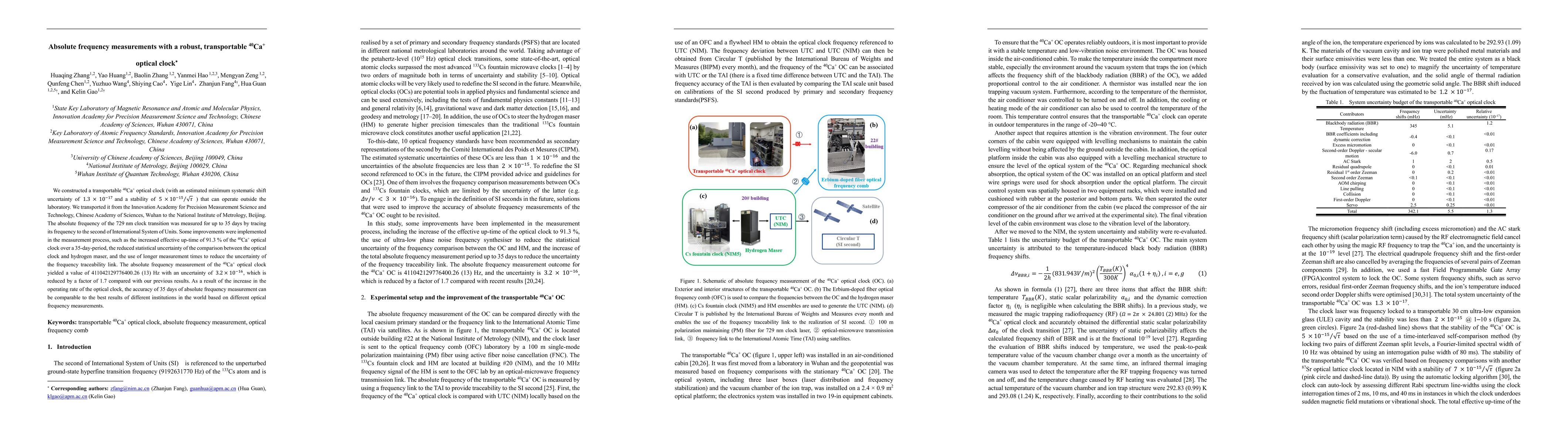 Thumbnail for Absolute frequency measurements with a robust, transportable ^{40}Ca^{+}
  optical clock