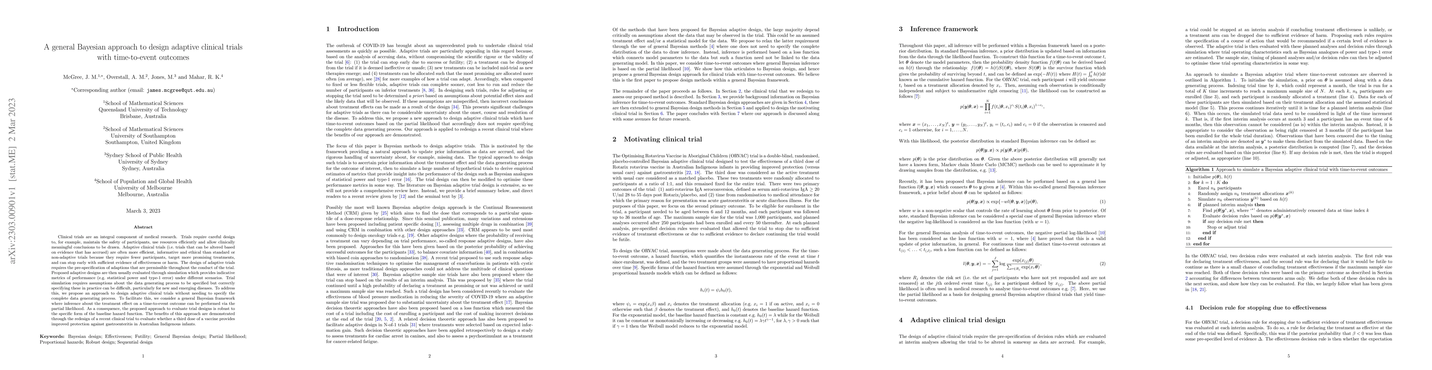 Thumbnail for A general Bayesian approach to design adaptive clinical trials with
  time-to-event outcomes