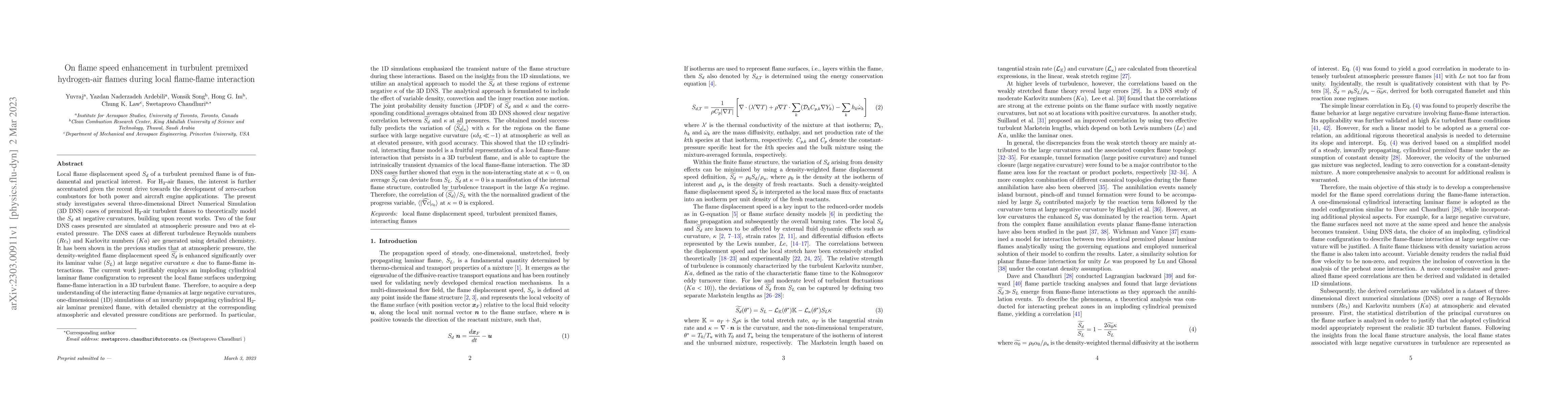 Thumbnail for On flame speed enhancement in turbulent premixed hydrogen-air flames
  during local flame-flame interaction