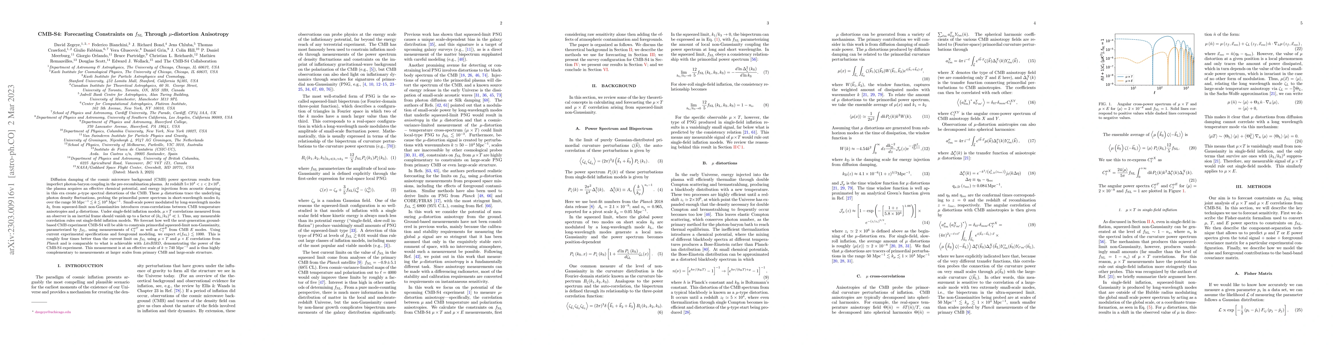 Thumbnail for CMB-S4: Forecasting Constraints on $f_\mathrm{NL}$ Through
  $\mu$-distortion Anisotropy