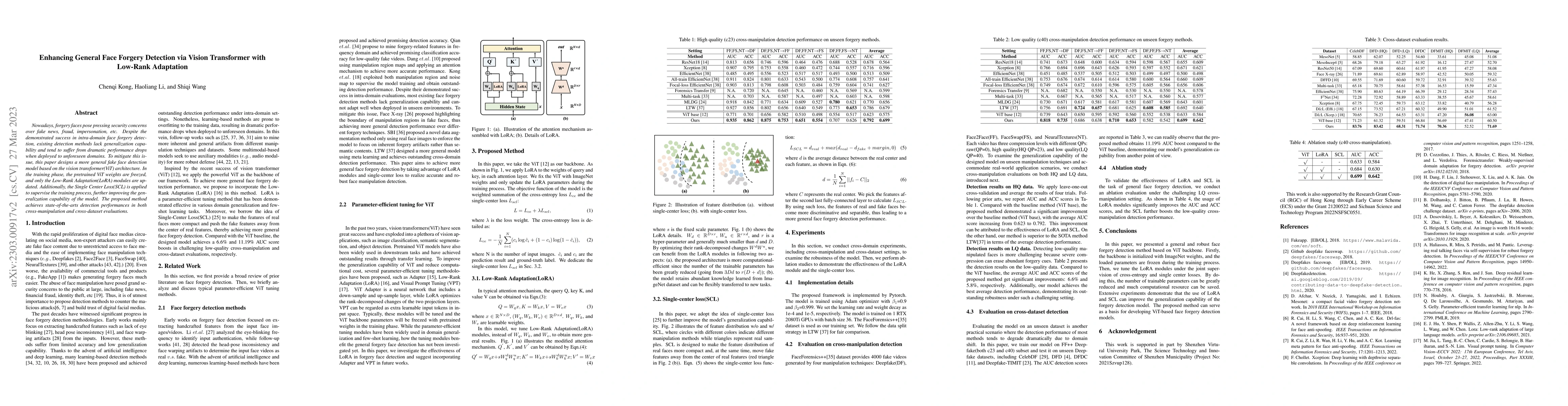 Thumbnail for Enhancing General Face Forgery Detection via Vision Transformer with
  Low-Rank Adaptation