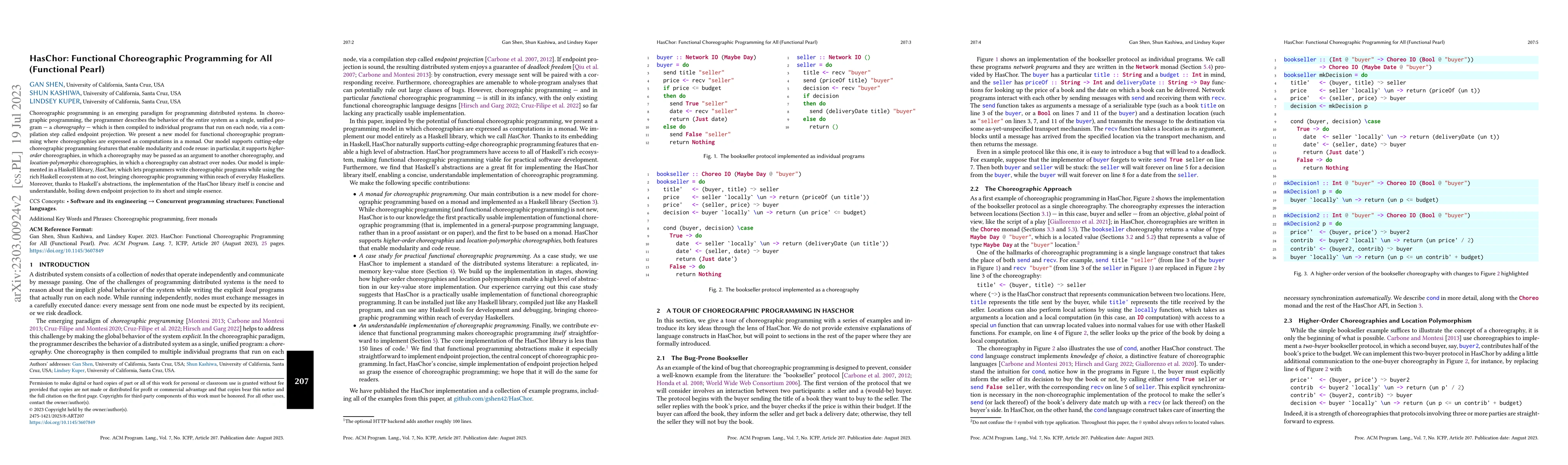 Thumbnail for HasChor: Functional Choreographic Programming for All (Functional Pearl)