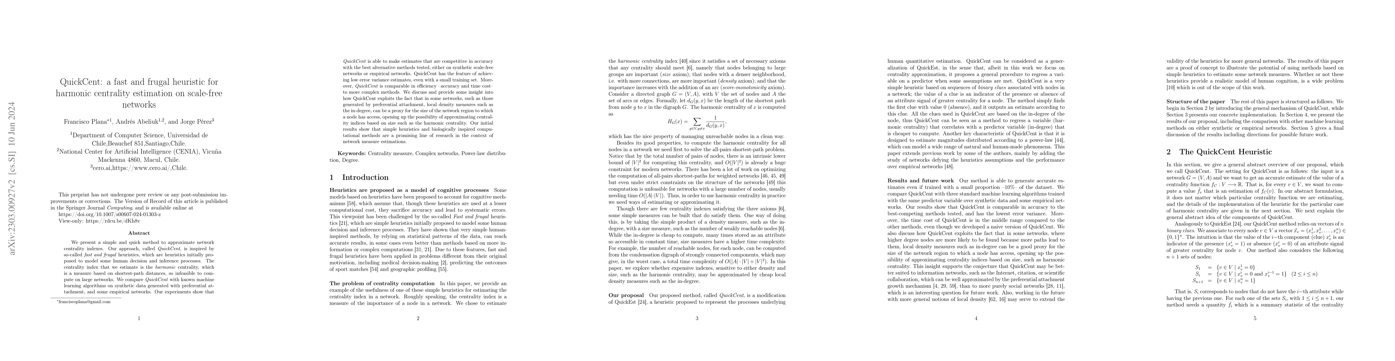Thumbnail for QuickCent: a fast and frugal heuristic for harmonic centrality
  estimation on scale-free networks