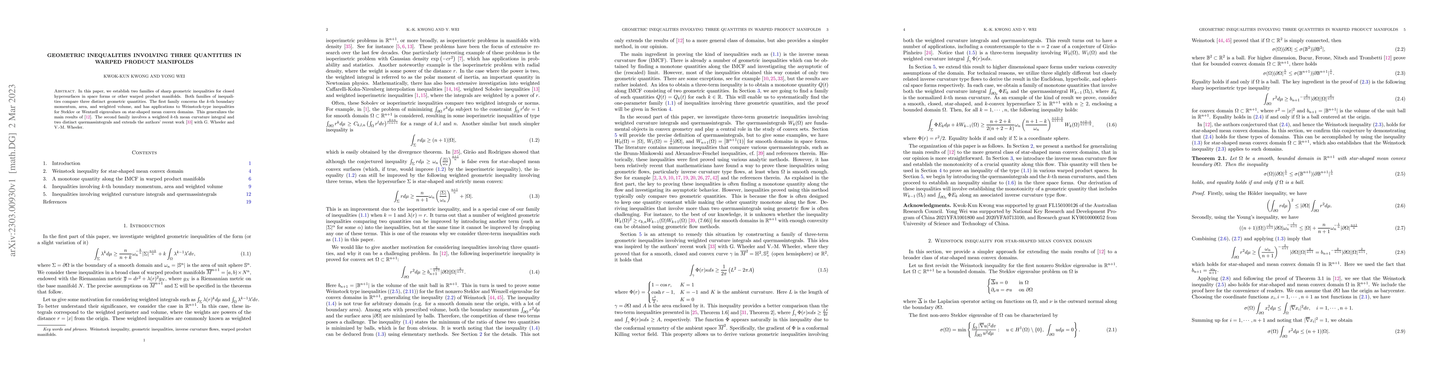 Thumbnail for Geometric inequalities involving three quantities in warped product
  manifolds