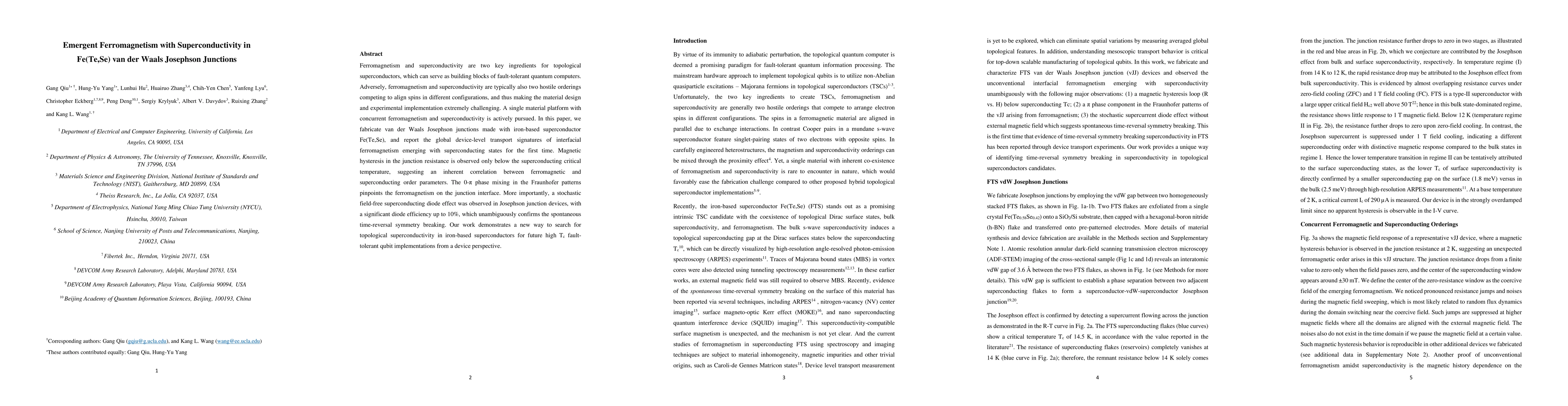 Thumbnail for Concurrent Ferromagnetism and Superconductivity in Fe(Te,Se) van der
  Waals Josephson Junctions