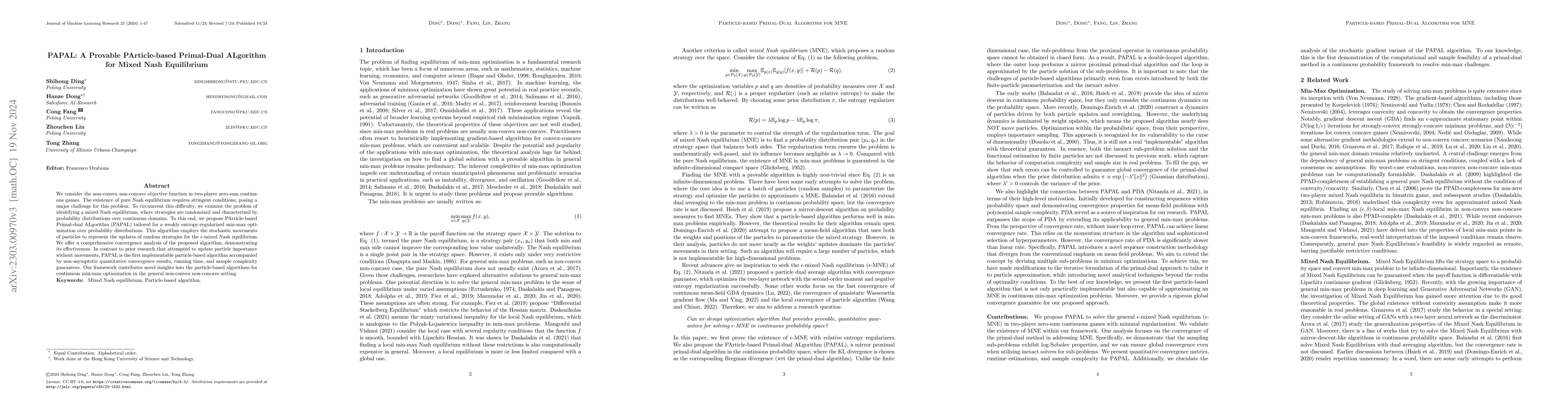 Thumbnail for PAPAL: A Provable PArticle-based Primal-Dual ALgorithm for Mixed Nash
  Equilibrium
